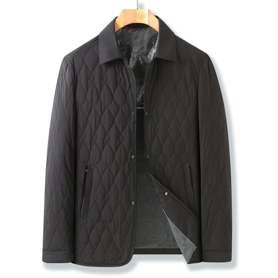 Stylish men's outerwear: a quilted button-down jacket, great for casual fall and winter layering.