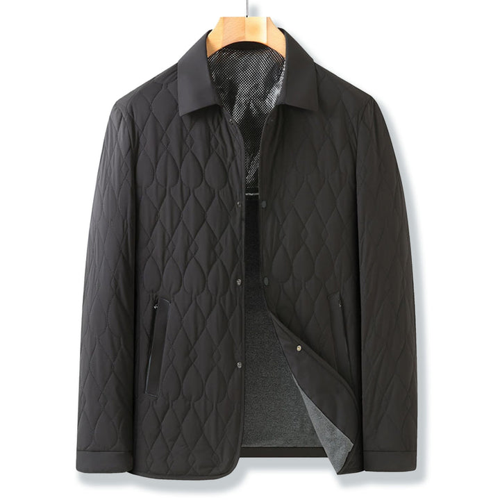 Stylish men's outerwear: a quilted button-down jacket, great for casual fall and winter layering.