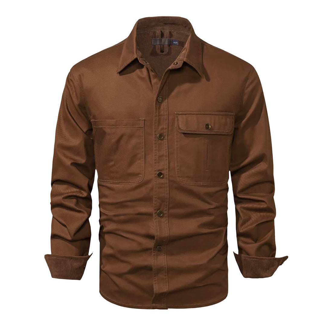High-quality men's shirt, stylish and comfortable, featuring contrasting details for a unique fashion statement.