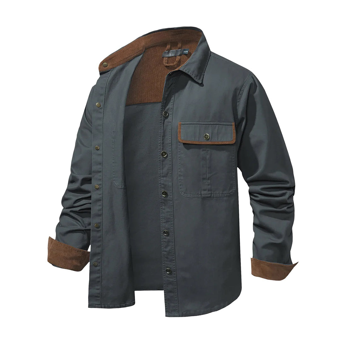 Elegant men's stylish shirt for all-season wear, showcasing smart contrasting details & regular fit.