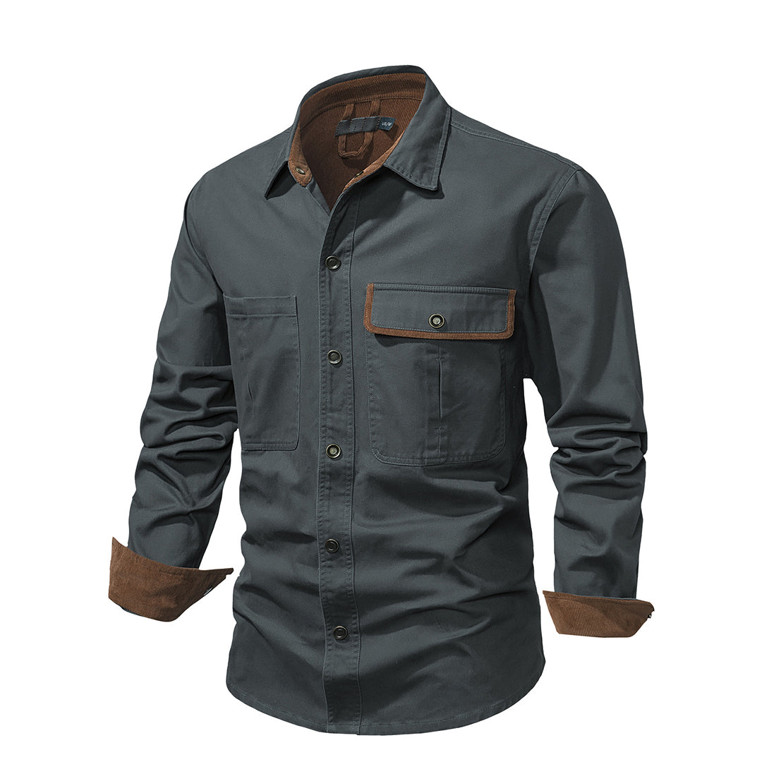 Men's casual button-down shirt designed with eye-catching contrasting details for a contemporary style.