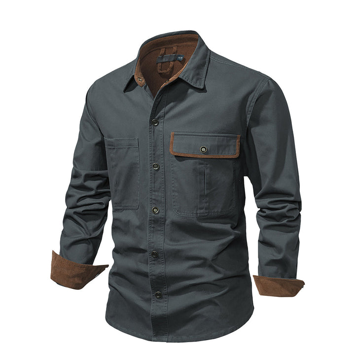 Men's casual button-down shirt designed with eye-catching contrasting details for a contemporary style.