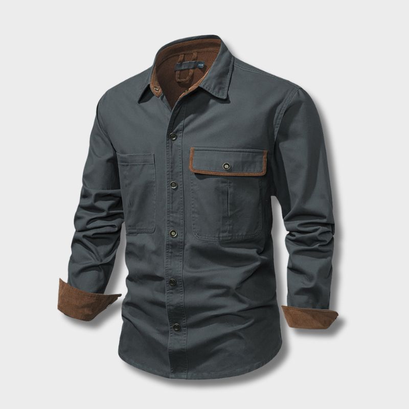 Smart men's formal shirt with subtle yet stylish contrasting elements, ideal for office or events.