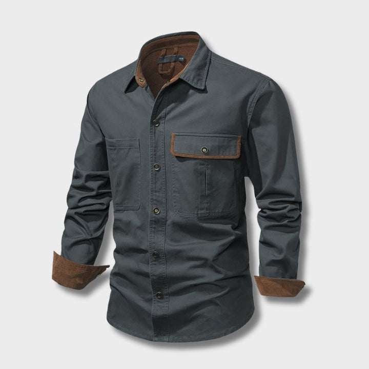 Smart men's formal shirt with subtle yet stylish contrasting elements, ideal for office or events.
