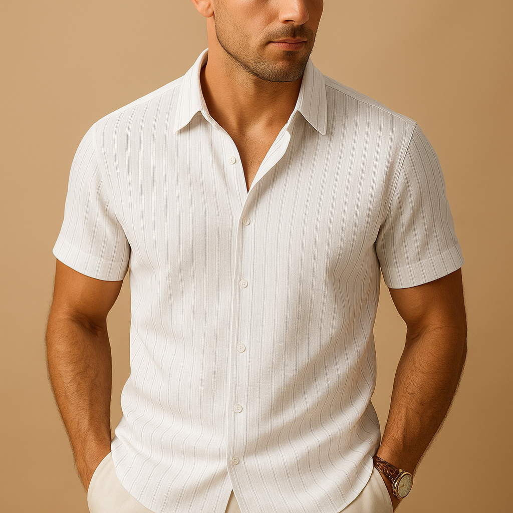 Men's collared short-sleeve shirt. Stylish & comfortable for smart casual summer and warm weather.