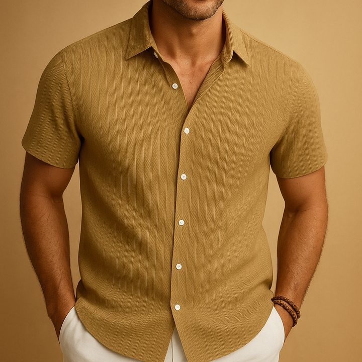 Elegant men's short-sleeve collared shirt for everyday summer wear. Lightweight & breathable.