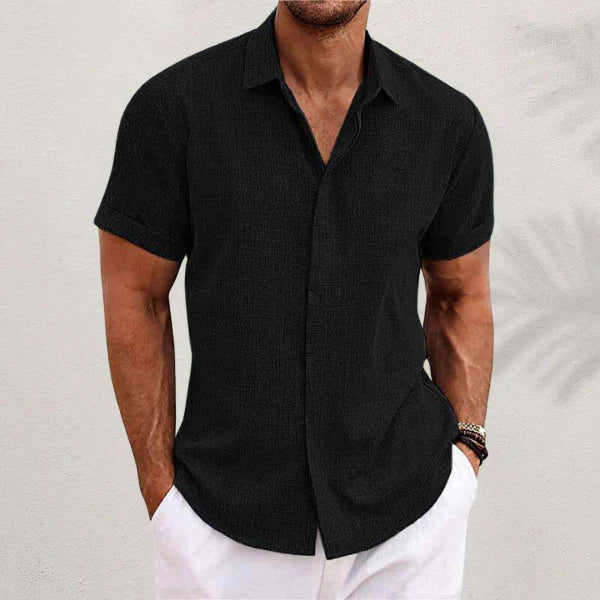 Men's Summer Short-Sleeve Collared Shirt, a stylish button-down for casual outfits.
