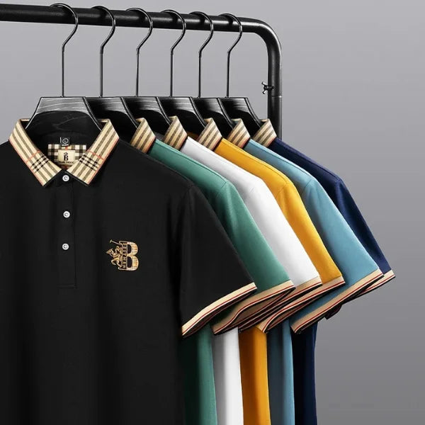 Back view of men's classic fit short-sleeve polo, ideal for everyday comfort, casual, and smart casual styling.