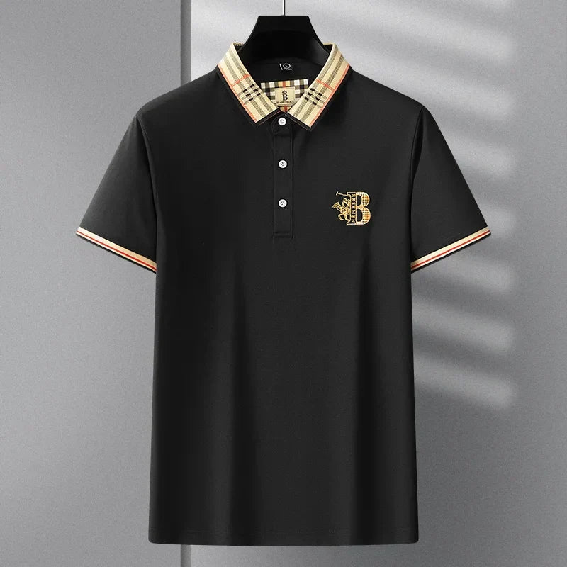 Blue men's short-sleeve polo shirt, classic fit for stylish everyday and smart casual men's fashion.