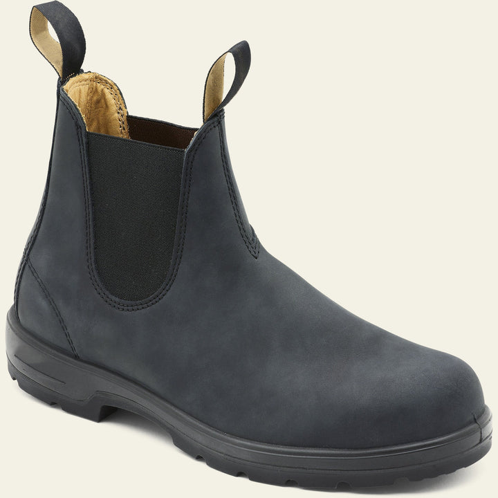 Men's stylish slip-on Chelsea boots in classic black leather, perfect for versatile casual or dress wear. Comfortable ankle boots.