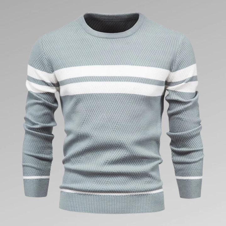 Men's stylish striped crewneck pullover sweater in a cozy knit, perfect for casual fall & winter fashion.