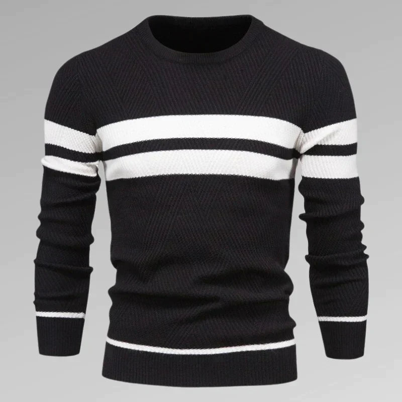 Classic men's striped crewneck sweater, a versatile and stylish pullover for modern menswear.