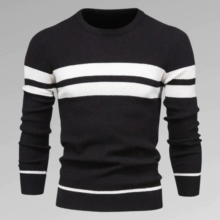 Classic men's striped crewneck sweater, a versatile and stylish pullover for modern menswear.