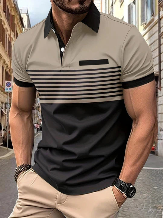 Damian men's striped polo shirt, a stylish top for summer fashion and comfortable casual wear.