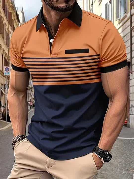 Comfortable & stylish men's striped polo for summer. Ideal short-sleeve top for leisure, vacation & casual outfits.