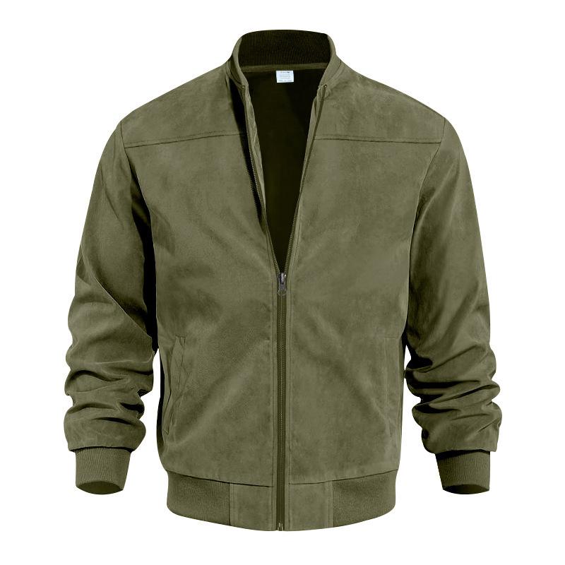 Men's stylish suede-look transitional jacket with stand collar, perfect for fall and spring.
