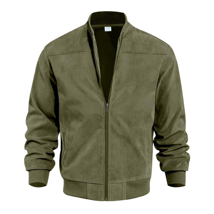 Men's stylish suede-look transitional jacket with stand collar, perfect for fall and spring.