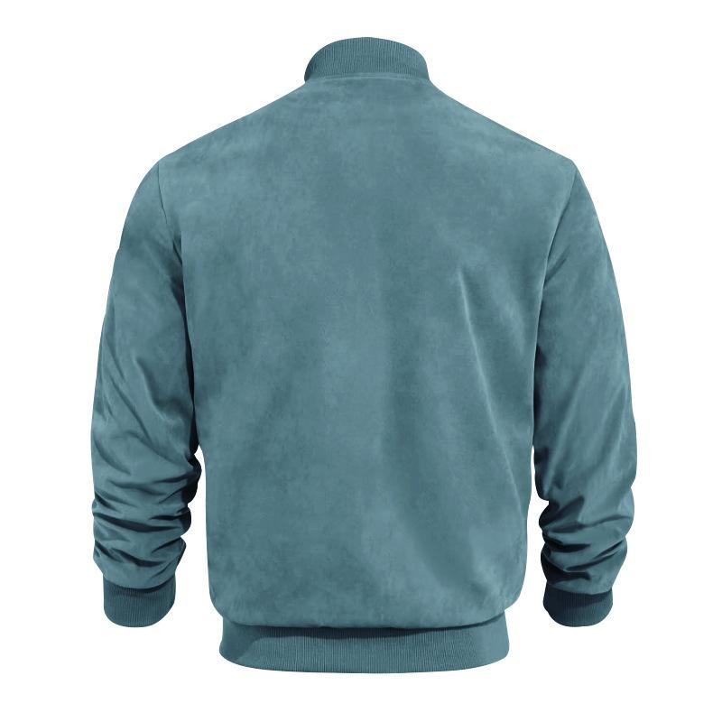 Versatile men's outerwear: lightweight suede-look transitional jacket with a stand collar.