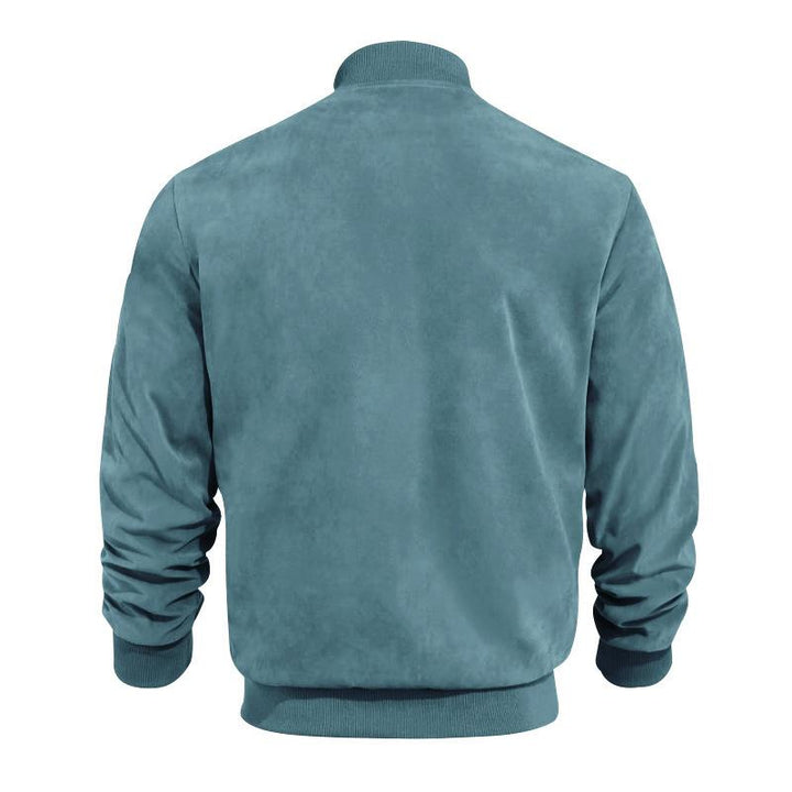 Versatile men's outerwear: lightweight suede-look transitional jacket with a stand collar.