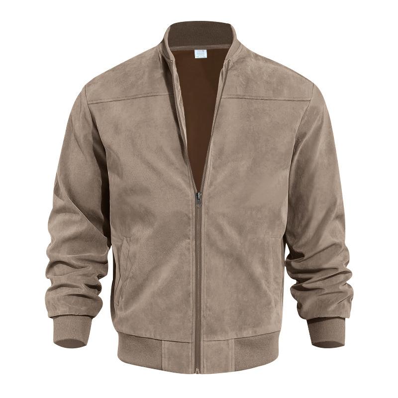 Stylish men's transitional jacket featuring a stand collar & premium suede-look fabric.