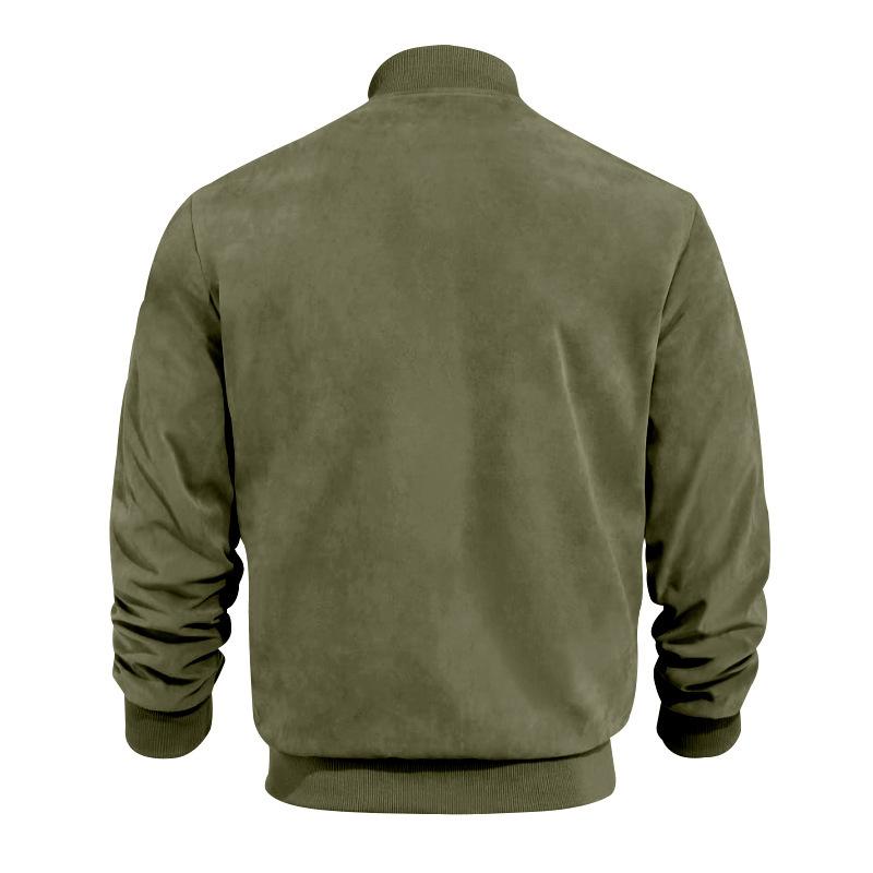 Back view of men's lightweight suede-look transitional jacket, casual and comfortable.