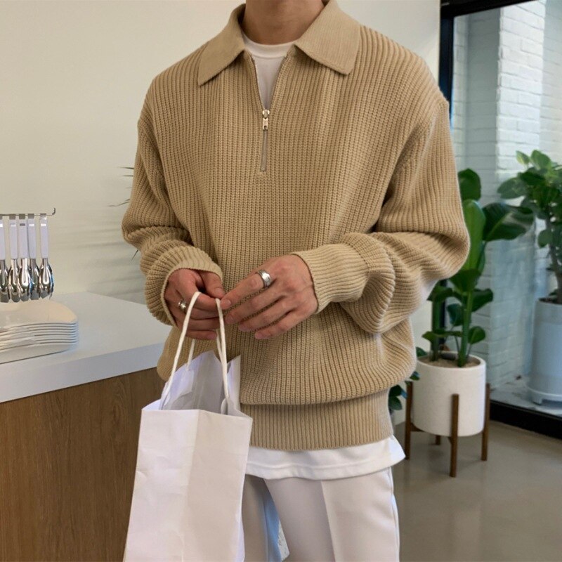 Comfortable men's long sleeve zip collar pullover, ideal for fall and winter fashion.