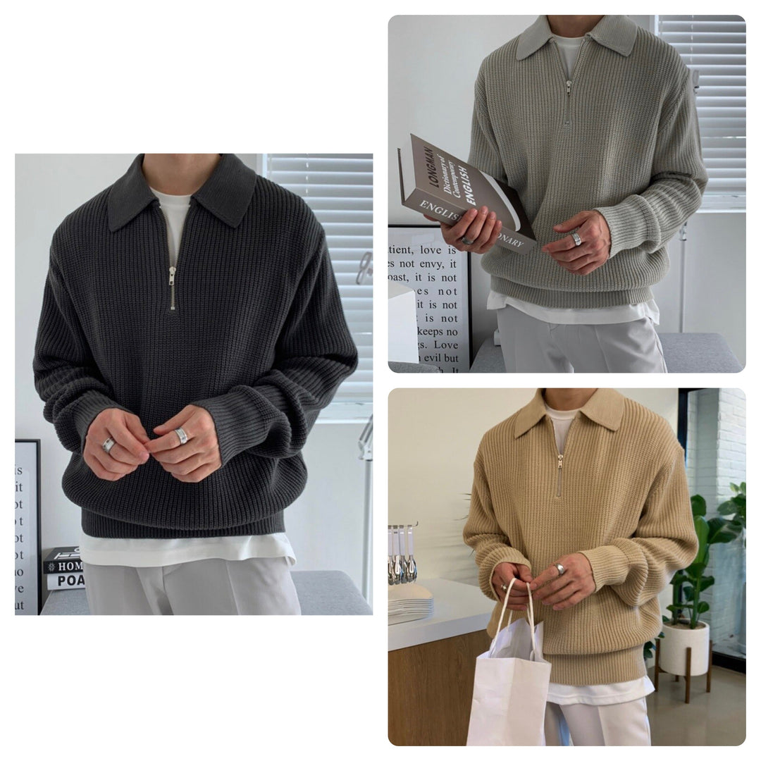 Versatile men's zip collar sweatshirt, an essential long sleeve top for stylish everyday wear.