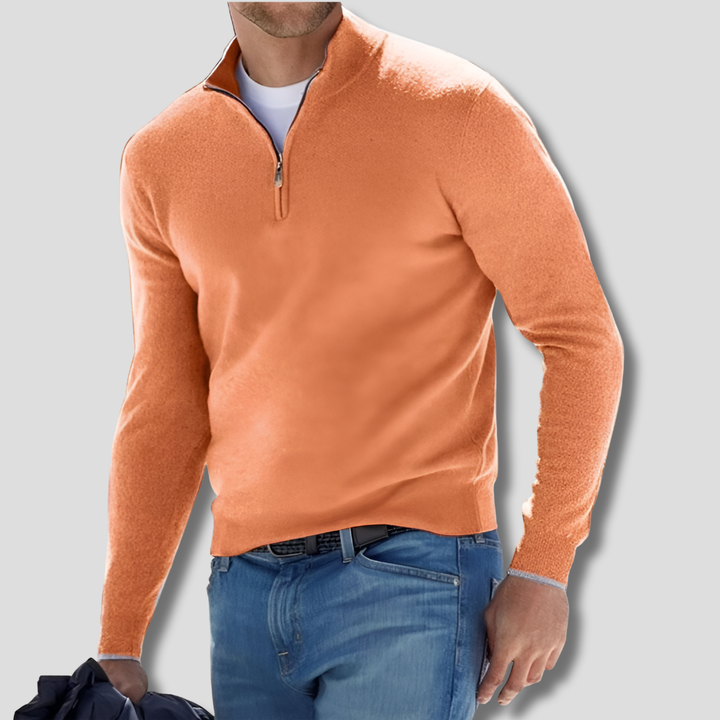 Men's stylish long sleeve pullover, classic fit with a modern zipper collar for casual comfort.