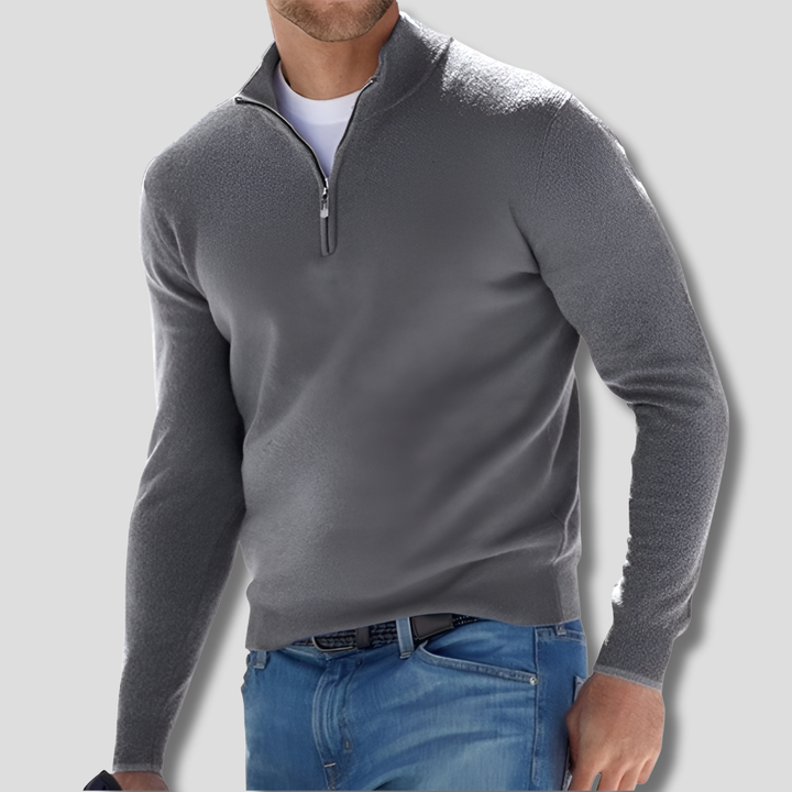 Modern men's pullover with a stylish zipper collar, comfortable & versatile for daily fashion.
