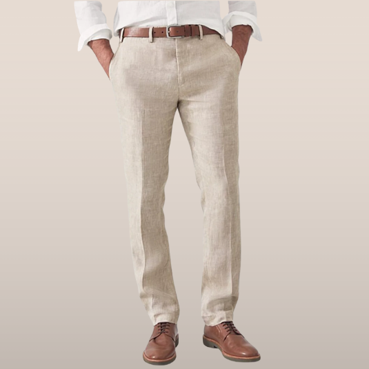 Men's summer dress pants, relaxed fit, polished style. Lightweight casual trousers perfect for warm weather smart casual looks.