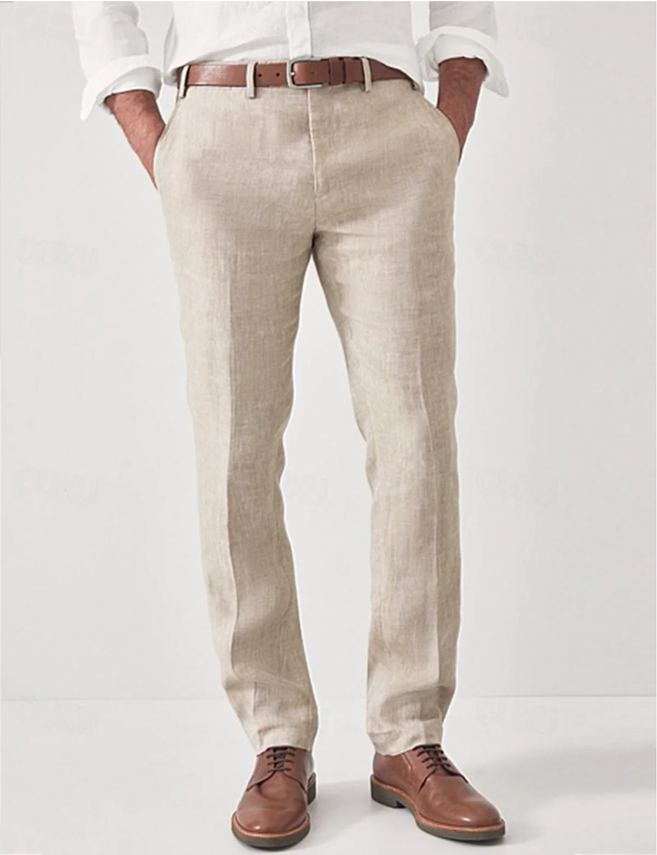 Polished men's summer dress trousers with a relaxed fit. Versatile smart casual pants, ideal for warm weather style.