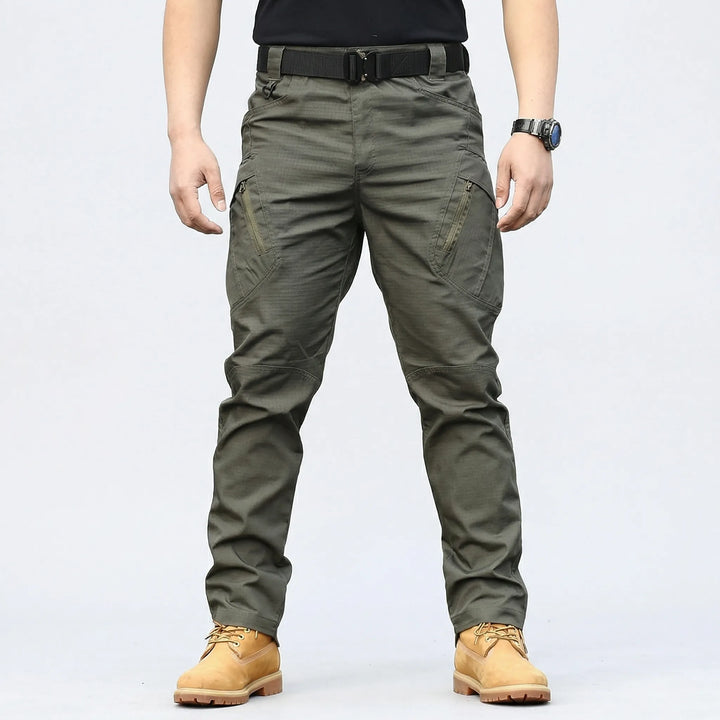 Rugged men's outdoor cargo pants. Durable, weather-resistant tactical workwear with multiple utility pockets.