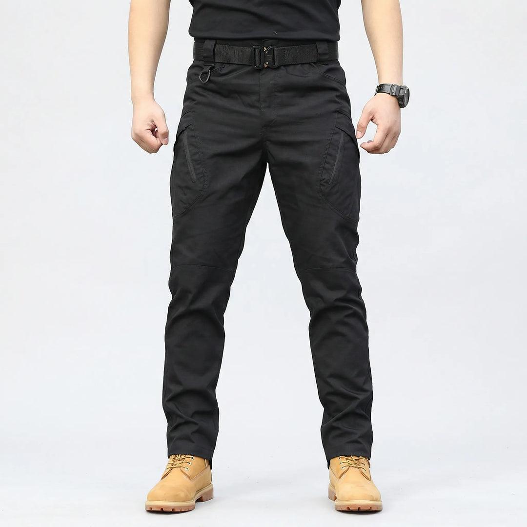 Tough men's tactical cargo pants with 9 pockets. Ideal for outdoor adventures, hiking, travel & workwear.