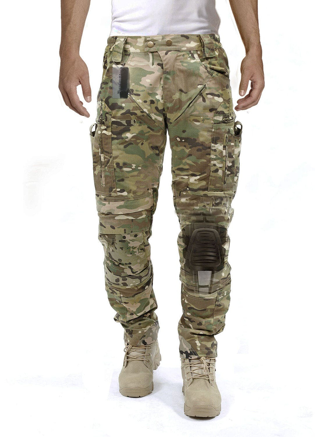 Durable men's cargo pants with multi-pockets & integrated knee pads, ideal for tactical use.