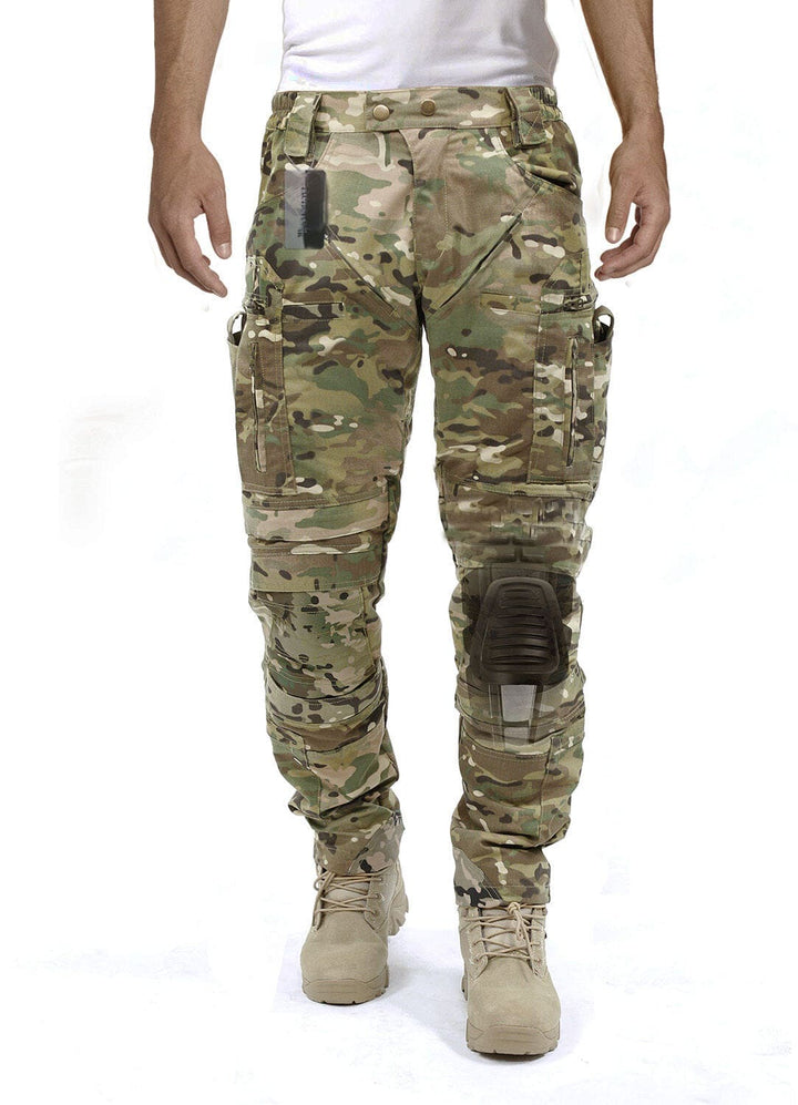 Durable men's cargo pants with multi-pockets & integrated knee pads, ideal for tactical use.