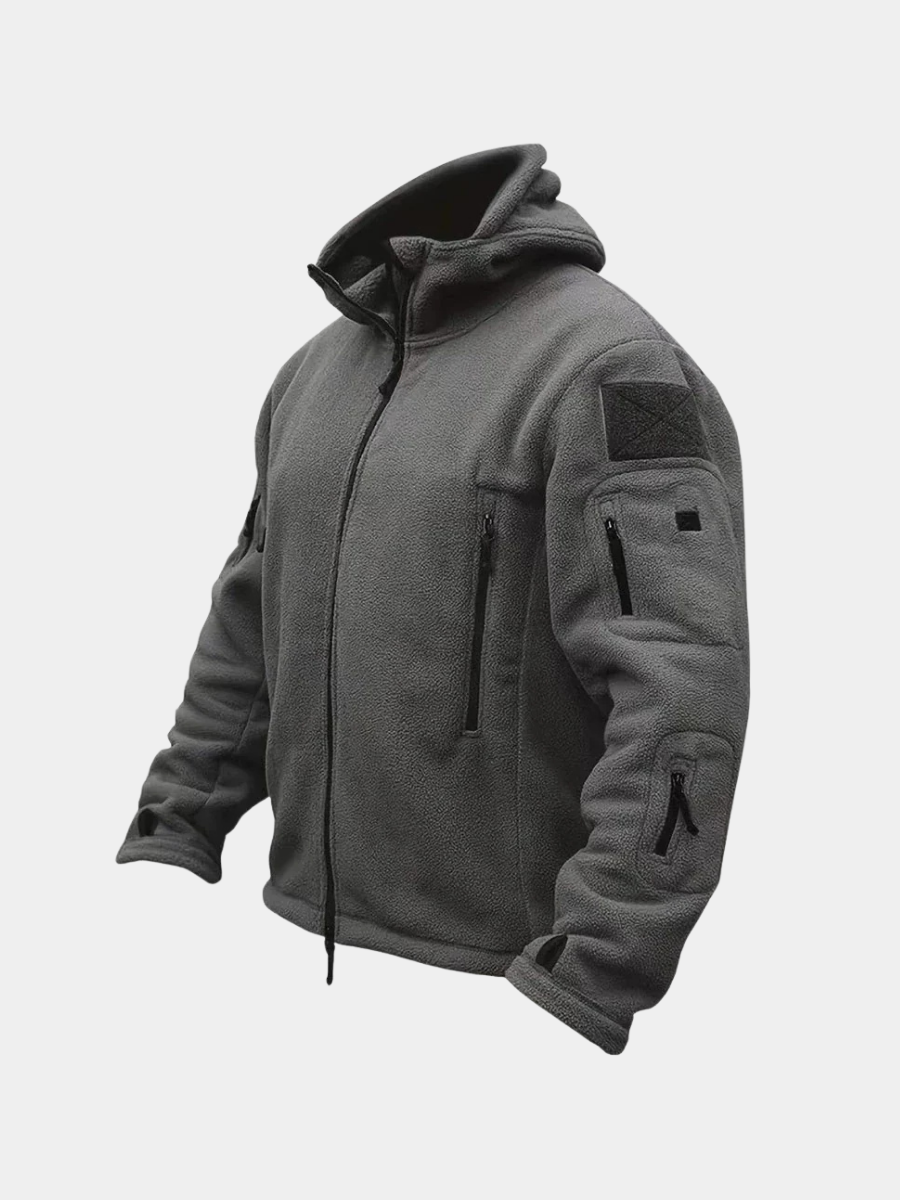Men's tactical hooded jacket for outdoor adventures, featuring rugged style and versatile design.