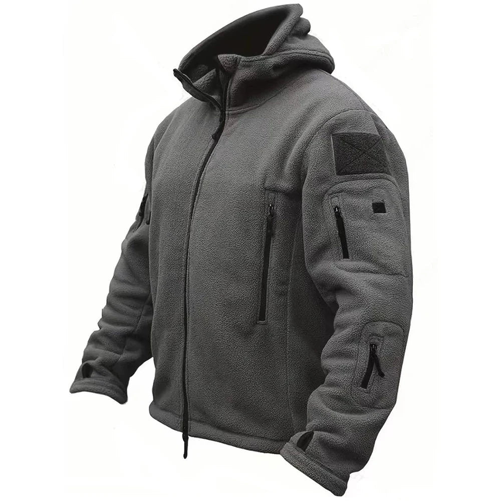 Full zip tactical hooded jacket for men, perfect for outdoor adventure and casual wear. Durable & functional.