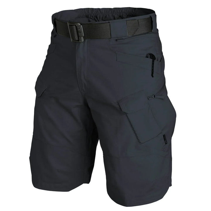 Men's tactical outdoor adventure shorts. Durable, flexible fabric for hiking & workwear.