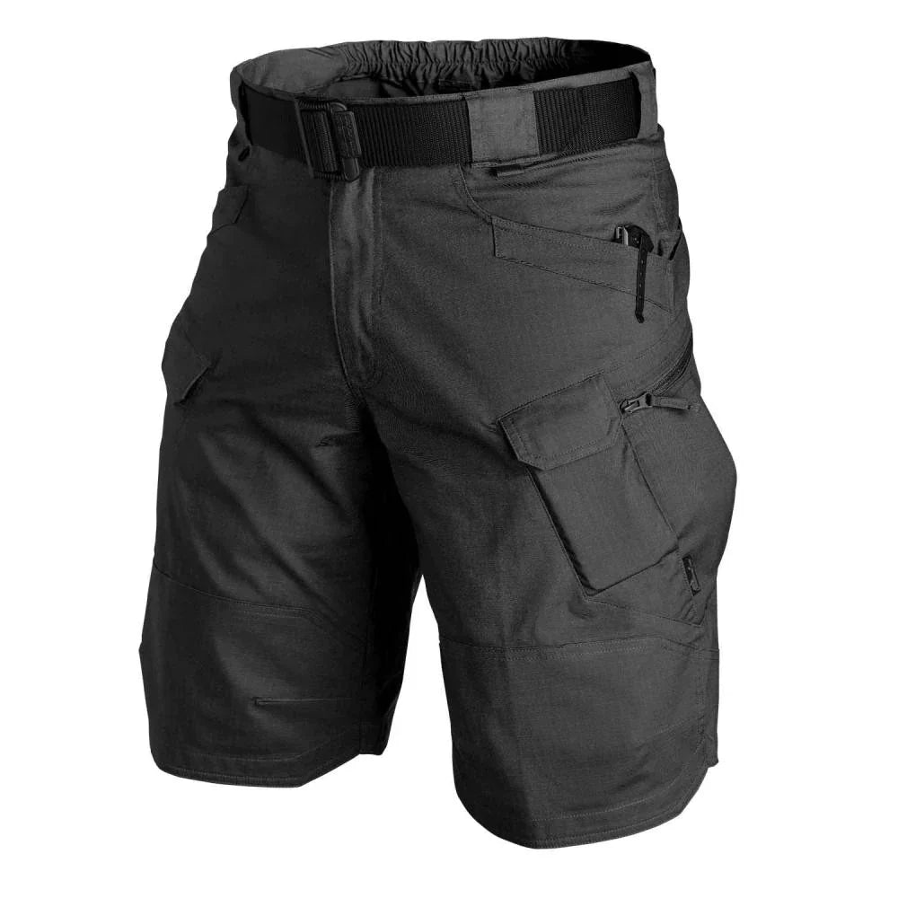 Men's tactical cargo shorts with utility pockets. Ideal for outdoor adventures, hiking & active wear.