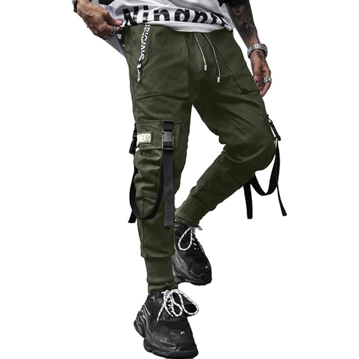 Men's Tactical Techwear Joggers for urban streetwear fashion; comfortable multi-pocket design, ideal for active wear.