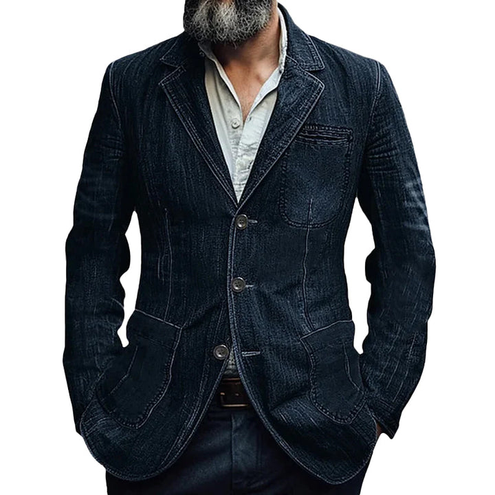 Stylish blue men's tailored casual jacket, featuring useful pockets & a modern cut for diverse smart-casual outfits.