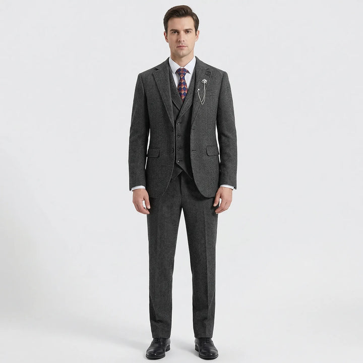 Classic men's tailored fit herringbone suit jacket. Perfect formal wear, featuring sharp lapels and quality fabric.
