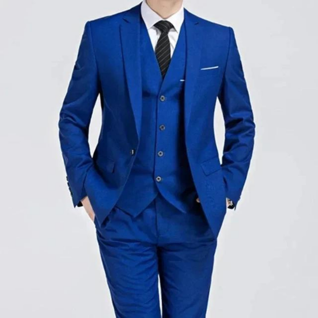 Professional men's three-piece suit, designed for a sharp, refined look at any formal occasion.
