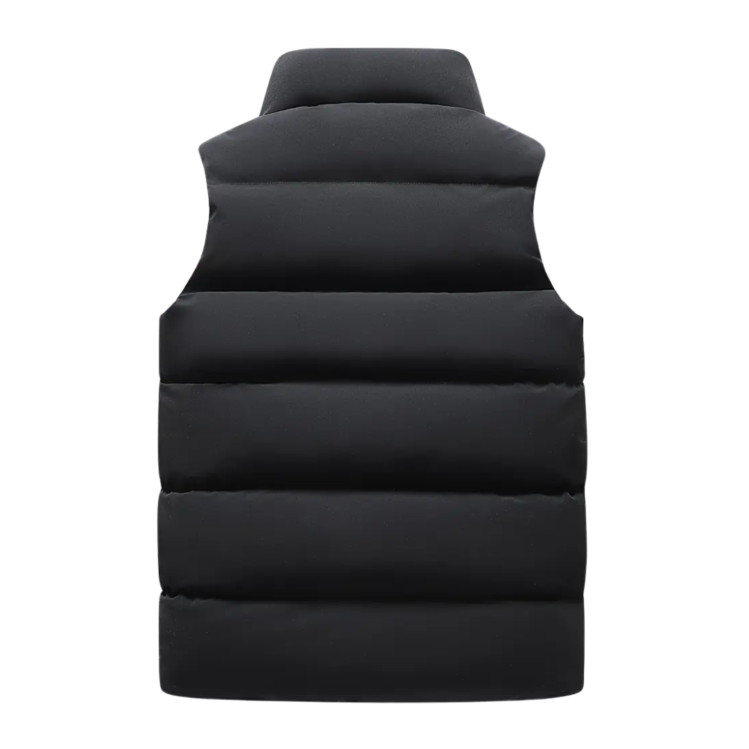 Stylish men's stand-up collar thermal vest, a sleek body warmer for modern men's outdoor fashion.