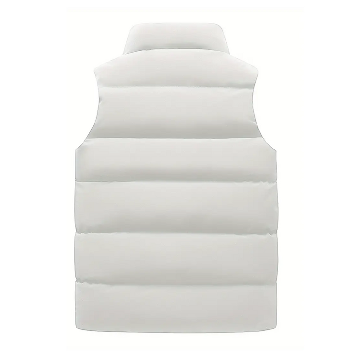 Men's cold weather thermal vest, stand-up collar body warmer. Essential sleeveless jacket for outdoors.