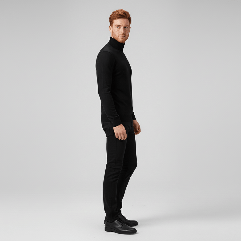 Men's elegant slim-fit turtleneck sweater, perfect for both dressy and casual outfits.