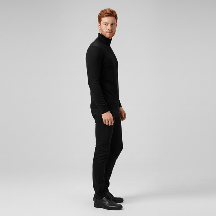 Men's elegant slim-fit turtleneck sweater, perfect for both dressy and casual outfits.
