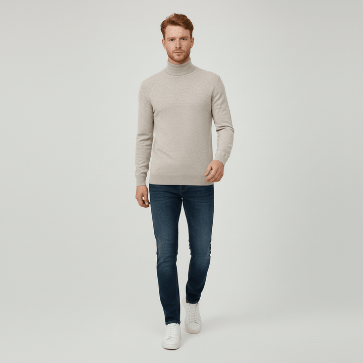 Versatile men's slim-fit turtleneck sweater, perfect for office wear or casual winter outfits.