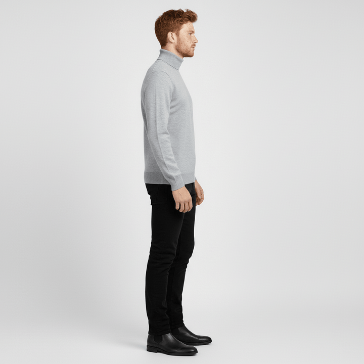 Essential men's layering turtleneck sweater, providing warmth with a sleek silhouette.