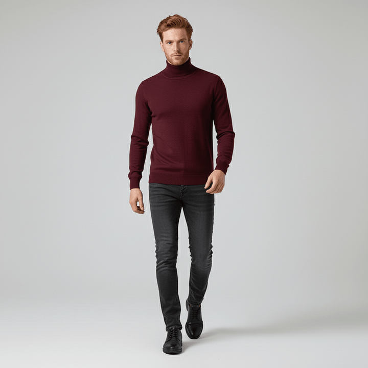 Men's fashionable slim-fit turtleneck sweater, a versatile addition to any winter wardrobe.
